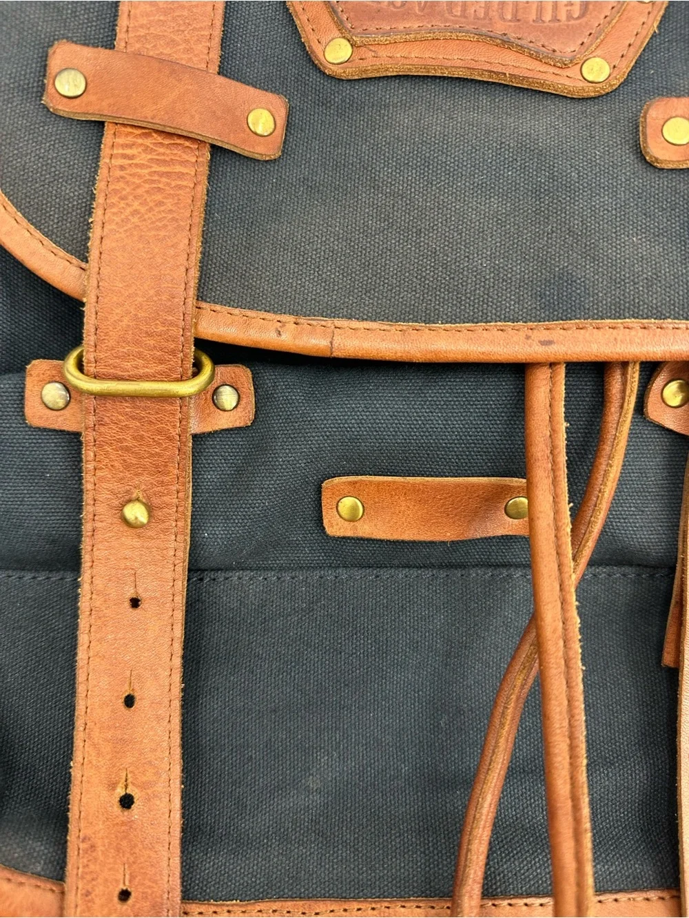 Gilded Age Globetrotter Black Canvas Backpack with Brown Leather Trim